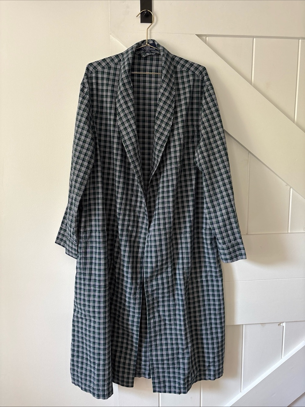 Polo Ralph Lauren Plaid Robe Navy Blue Green Cotton Shawl Collar S/M No Belt